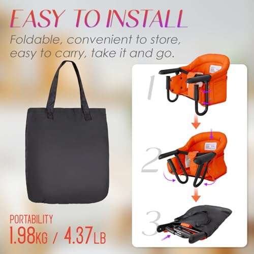 Hook on High Chair,Portable Foldable High Chair for Babies 6-36 Months, Includes Storage Bag (Orange)