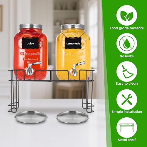 Drink Dispenser, 2 Pack 1 Gallon Glass Drink Dispensers For Parties,Beverage Dispenser, Glass Drink Dispenser With Stand A...