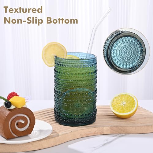 ZMOWIPDL Vintage Hobnail Drinking Glasses Set of 8,Blue 12 oz & 15oz Highball Glass Cups,Kitchen Drinkware Glassware,Embos...