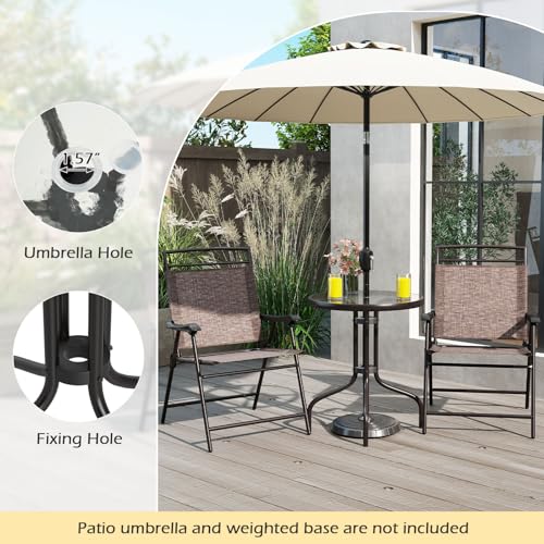 Goplus Bistro Table and Chairs Set of 2, Outdoor 3 Piece Patio Bistro Set with 1.57” Umbrella Hole, Tempered Glass Tableto...