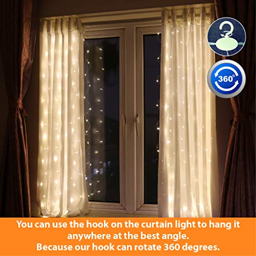 HXWEIYE Short Curtain Lights for Small Window, 3.3x5Ft Warm White Fairy Light with Timer & 8 Clips for Bedroom, Battery Po...