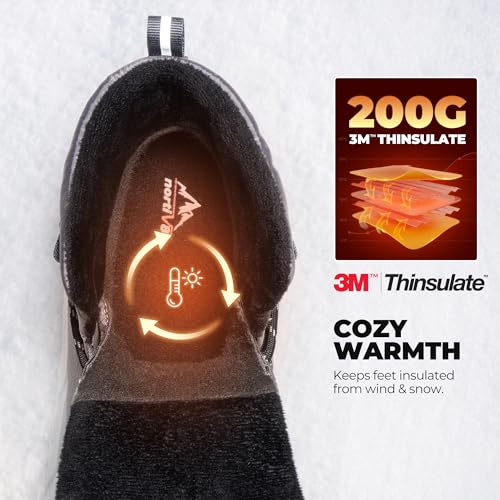 NORTIV 8 Men's Wide Winter Boots Grip on Snow Ice Insulated Waterproof Lightweight Comfortable Hiking Outdoor Boots