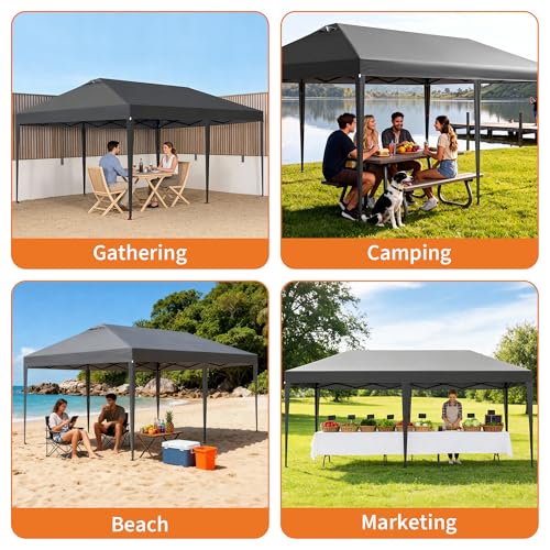 GarveeLife 10x20 Pop Up Canopy Tent, One Push Setup, Easy Setup Instant Outdoor Canopy with Vent and Wheeled Bag, 4 Sandba...