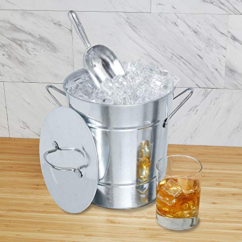 Twine Insulated Ice Bucket With Lid & Scooper for Parties - Galvanized Metal Bucket Cooler & Drink Tub Holds 1 Gallon