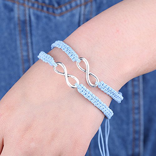 RINHOO 2PC/Set Stainless Steel 8 Infinity Couple Bracelet Braided Leather Rope Bangle Wrist Adjustable Chain Fit 7-9 Inch for Lo