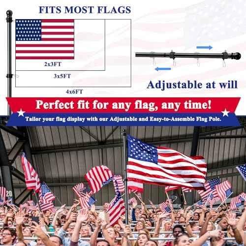 PHITRIC Flag Pole Kit, Tangle Free Spinning Stainless Steel Rustproof Flagpole for 3x5 Sports Fan Outdoor Flags for Outside House (Black, 6FT, with Bracket)