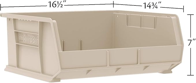 Akro-Mils 30250 AkroBins Plastic Storage Bins, Space-Saving Stackable Bins for Garage, Pantry, Craft Organization, 15" x 16" x 7", Stone, 6-Pack