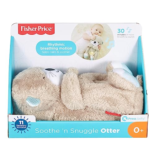 Fisher-Price Baby Toy Soothe 'n Snuggle Otter Portable Plush Sound Machine with Music Lights & Breathing Motion for Newborns 0+ Months