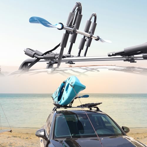 FORWODE Premium Kayak Roof Rack, 2 Pair J-Bar Roof Rack, Folding Adjustable Rack, Heavy Duty Kayak Roof Carrier 2 Kayak, C...