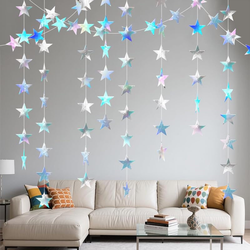Iridescent Shining Star Hanging Garland Iridescent Hanging Sparkling Star Streamer Glitter Bunting Banner Twinkle Backdrop...