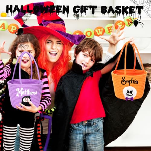 Personalized Halloween Basket Custom Embroidered Name Halloween Trick or Treat Bag for Kids，Halloween Custom Ghost Bucket