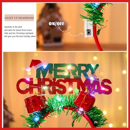 Gangel Light Up Christmas Headband LED Glow Xmas Hairband Holidays Party Hair Accessories for Women