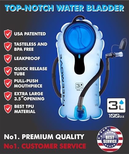 FREEMOVE Hydration Bladder 2L / 3L Water Bladder for Hiking Backpack >Blue or Green< Leak Proof Hydration Pack, Tasteless...