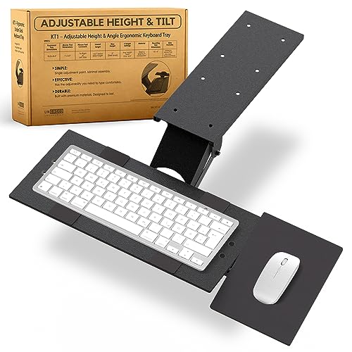 KT1 Ergonomic Keyboard Tray Under Desk - Under Desk Keyboard Tray Slide Out with Adjustable Height and Tilt - Easy to Slid...