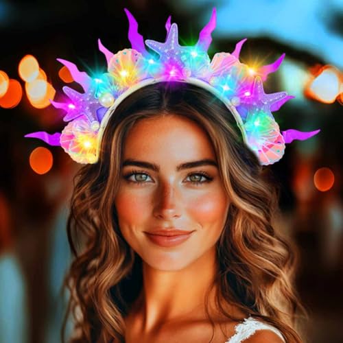 DRESBE Light Up Starfish Halo Headband LED Mermaid Shell Ocean Cosplay Headbands Sea Glow Party Hair Accessories for Women...