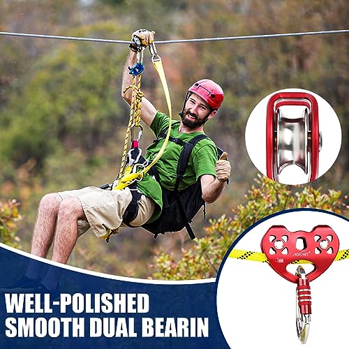 Zipline Pulley 25kn Aluminum Stainless Steel Roller Double Tandem Dual Trolley Ropes 8-13mm Climbing Pulley Cable Rope Hea...