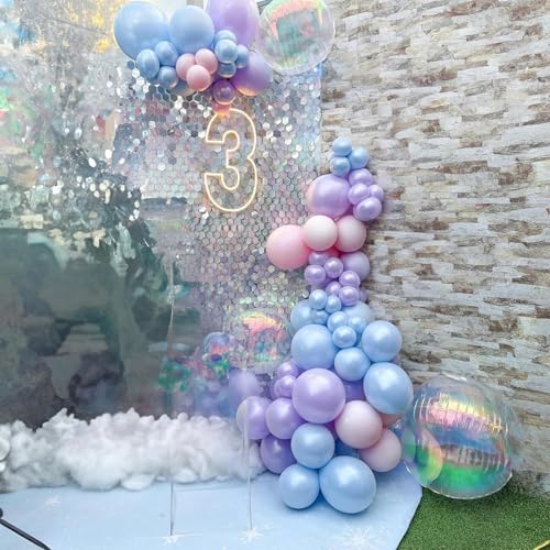 HILAVO Pink Purple Blue Balloon 60Pcs 12 Inch Metallic Pastel Balloon Iridescent Pearl Pink Blue Purple Party Balloons for...
