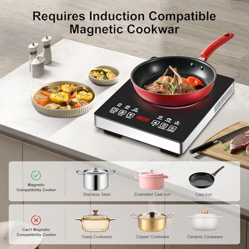 HANKESI Single Burner Electric Cooktop,110V 1800W Electric Stove Top with LED Touch Control,9 Power Levels, 3 hTimer, Safe...
