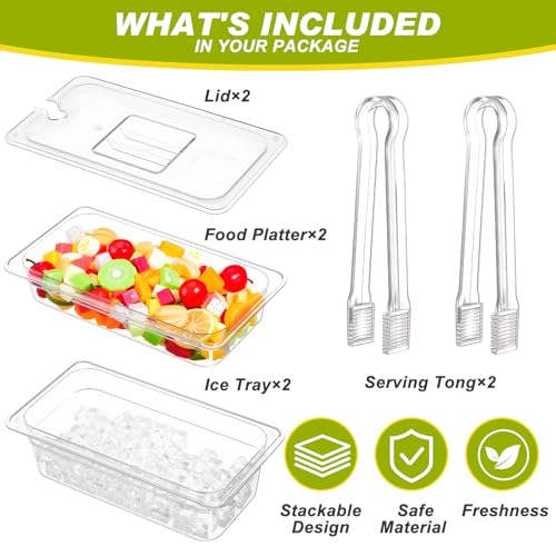 Rtteri 2 Sets Ice Chilled Serving Tray with Lid and Tongs Cold Food Buffet Server Platter for Parties Christmas Thanksgivi...