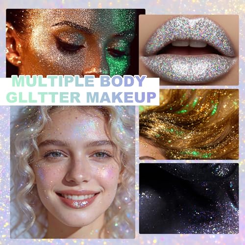 KAICOERLY Roll-on Holographic Body Glitter Gel for Women, Sparkle Chunky Glitter Makeup for Christmas New Year Festival Ha...