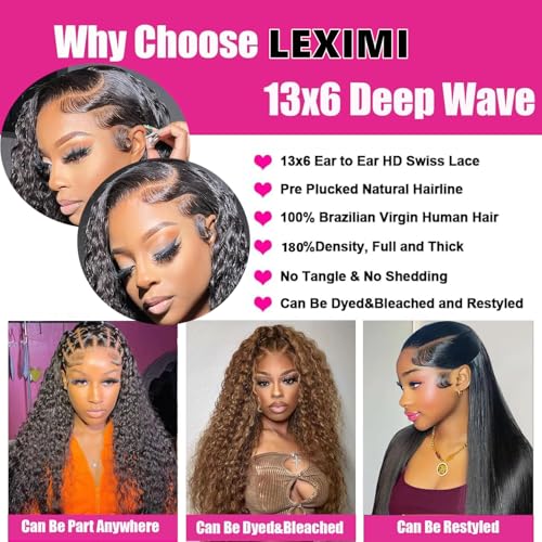 18 Inch Deep Wave Lace Front Wigs Human Hair 13x6 HD Lace Frontal Wigs Human Hair Pre Plucked Deep Curly Lace Front Wigs For Women