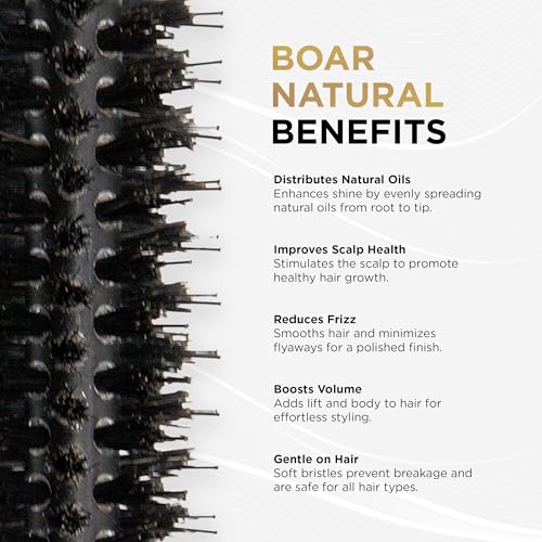 COCCO Black Series Ceramic Boar Brush S3, Hair Styling Brush with Dual Bristle Technology, Ceramic-Coated Barrel, Ergonomic Design, 41 mm