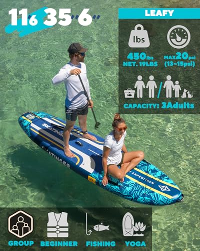 Skatinger Leafy Green & Blue Bundle｜11'6"x35" Super Wide Inflatable Stand Up Paddle Boards, All Accessories2, 100L Backpac...