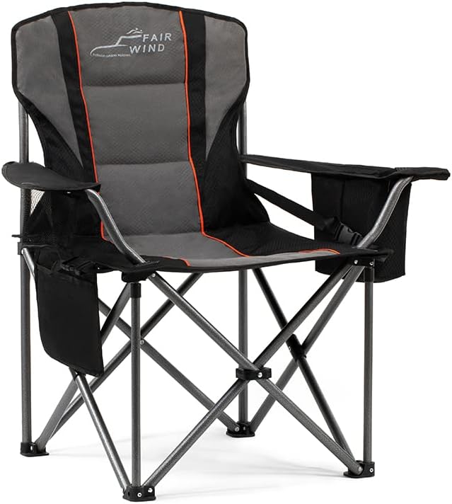 FAIR WIND Oversized Fully Padded Camping Chair for Heavy People with Lumbar Support, Heavy Duty Quad Fold Chair with Coole...