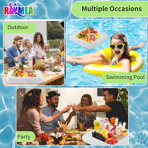 RAYMEA Inflatable Ice Serving Bar 2 PCS, Portable Salad Ice Tray Food Drink Pool Containers Inflatable Cooler for Summer P...