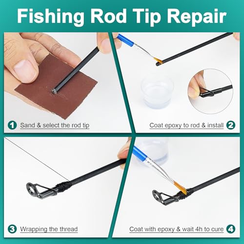 Ailiaili Fishing Rod Repair Kit - 3-IN-1 Fishing Pole Complete Supplies Kit for Rod Tips, Fishing Rod & Guide Eyelets Repl...