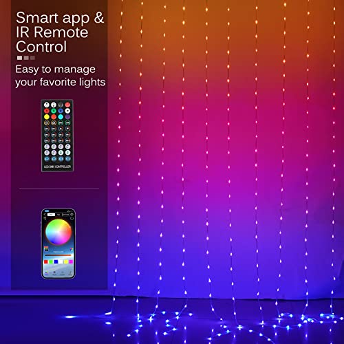 KepStars LED Curtain Lights, 10ft x 10ft 300 LED RGB Color Changing String Fairy Lights Curtain with Smart APP Control, Mu...