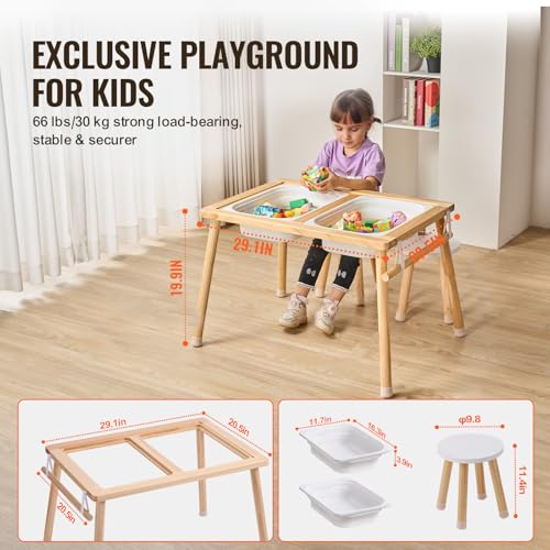 VEVOR Sensory Table and Chairs Set, Toddlers Activity Table with 2 Stools, 2 Storage Bins & Paper Roll Holder, Indoor/Outd...
