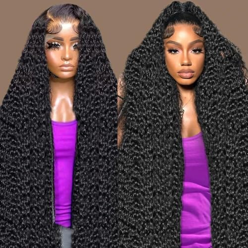 13x6 Deep Wave Lace Front Wigs Human Hair 180% Density Curly Glueless Wigs Wet and Wavy Wigs Pre Plucked for Women 20 Inch