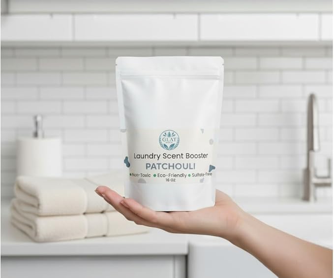 Plant-Based Laundry Scent Booster (Powder) - Patchouli | Fast-Dissolving, No Residue | Long-Lasting Earthy Pachouli Scent | Eco-Friendly, Hypoallergenic for Sensitive Skin | HE Safe, 16 Oz