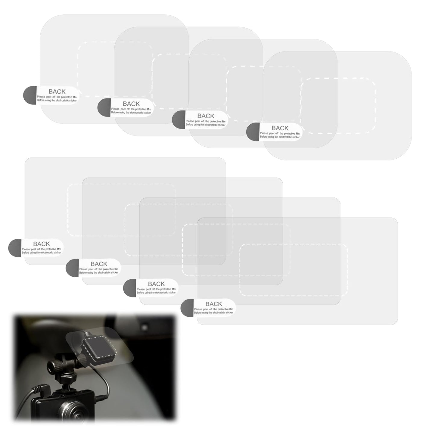 8Pcs Windshield Dashcam Stickers, Transparent Electrostatic Sticker Weatherproof Camera Films, Durable And Reusable Car Windshie
