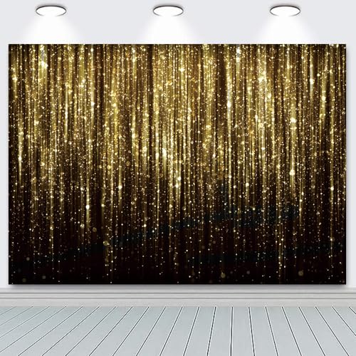 Generic 7x5FT Black Gold Bokeh Glitter Photo Backdrop Golden Streamer Flash Kids Birthday Party Banner Photography Backgro...