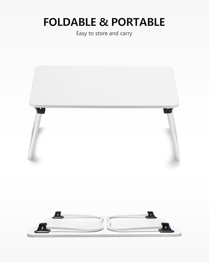ZEAPTAC Laptop Bed Desk, Foldable Lap Desk, Portable Laptop Stand, Lightweight & Mini Table for Breakfast/Picnic/Drawing/Couch/Floor - White