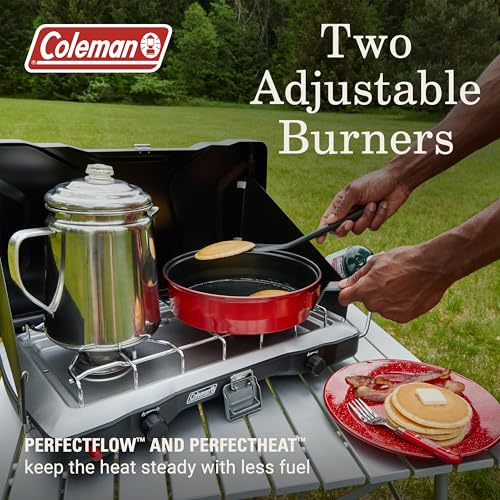 Coleman Triton+ 2-Burner Propane Camping Stove with InstaStart Ignition, Portable Camping Cooktop with 2 Adjustable Burner...