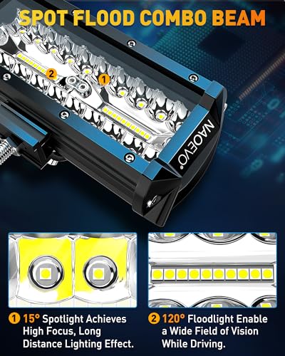 NAOEVO 7 Inch LED Light Bar, 240W 24,000LM LED Pods/Off Road/Fog/Driving Lights with Spot Flood Combo for Truck Boat UTV A...