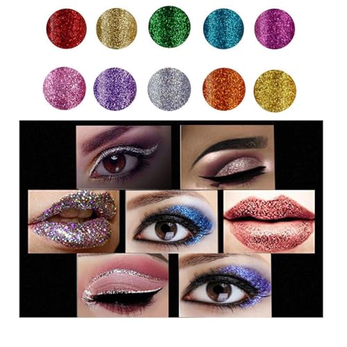 10 Colors Liquid Glitter Eyeliner Metallic Shimmer Glitter Eyeshadow Pigment Eyebrown Shimmer Waterproof Face Lips Art for...