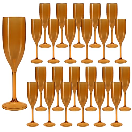 LEYIQU Amber Champagne Flutes Set of 24, Plastic Champagne Glasses for Wedding,Reusable Acrylic Goblets for Valentine’s Da...