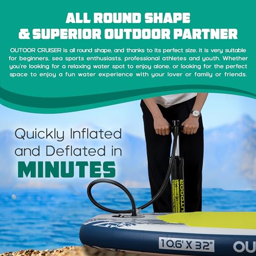 OutdoorCrusier Ultra-Portable Inflatable Stand-Up Paddle Board, Lightweight & Stable with Non-Slip Design, Complete SUP Ac...