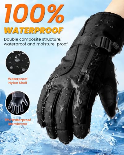 GXCROR Winter Gloves for Men & Women, Waterproof Touchscreen Ski Gloves with 3M Thinsulate -22°F Warmth, Windproof Cold We...