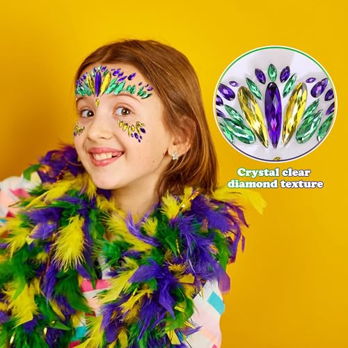 Wehhbtye 2 Set Mardi Gras Face Jewels Stickers, Self-Adhesive Mardi Gras Eye Gems Sticker, Glitter Face Crystals Decoratio...