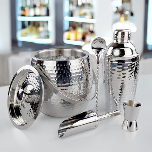 BREKX Insulated Ice Bucket for Cocktail Bar with Drink Shaker 5-Piece Cocktail Set for Parties with Lid and Scoop - Barten...