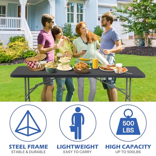 HKLGorg Folding Table, Heavy Duty Plastic Folding Utility Table Indoor Outdoor, Party Dining Table Easy to Assemble with L...