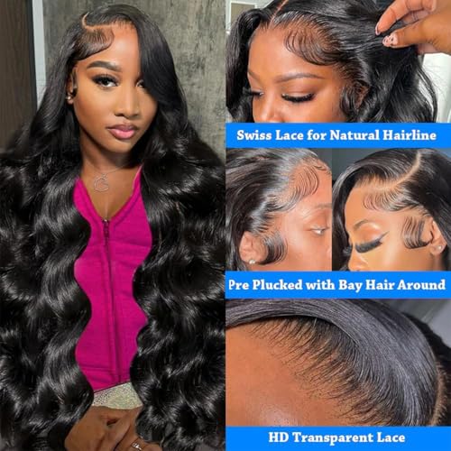20Inch 13x4 HD Lace Front Wigs Human Hair 180% Density Body Wave Lace Front Wigs Human Hair Lace Front Wigs for Women Glueless Body Wave Wigs Human Hair Pre Plucked with Baby Hair Natural Black
