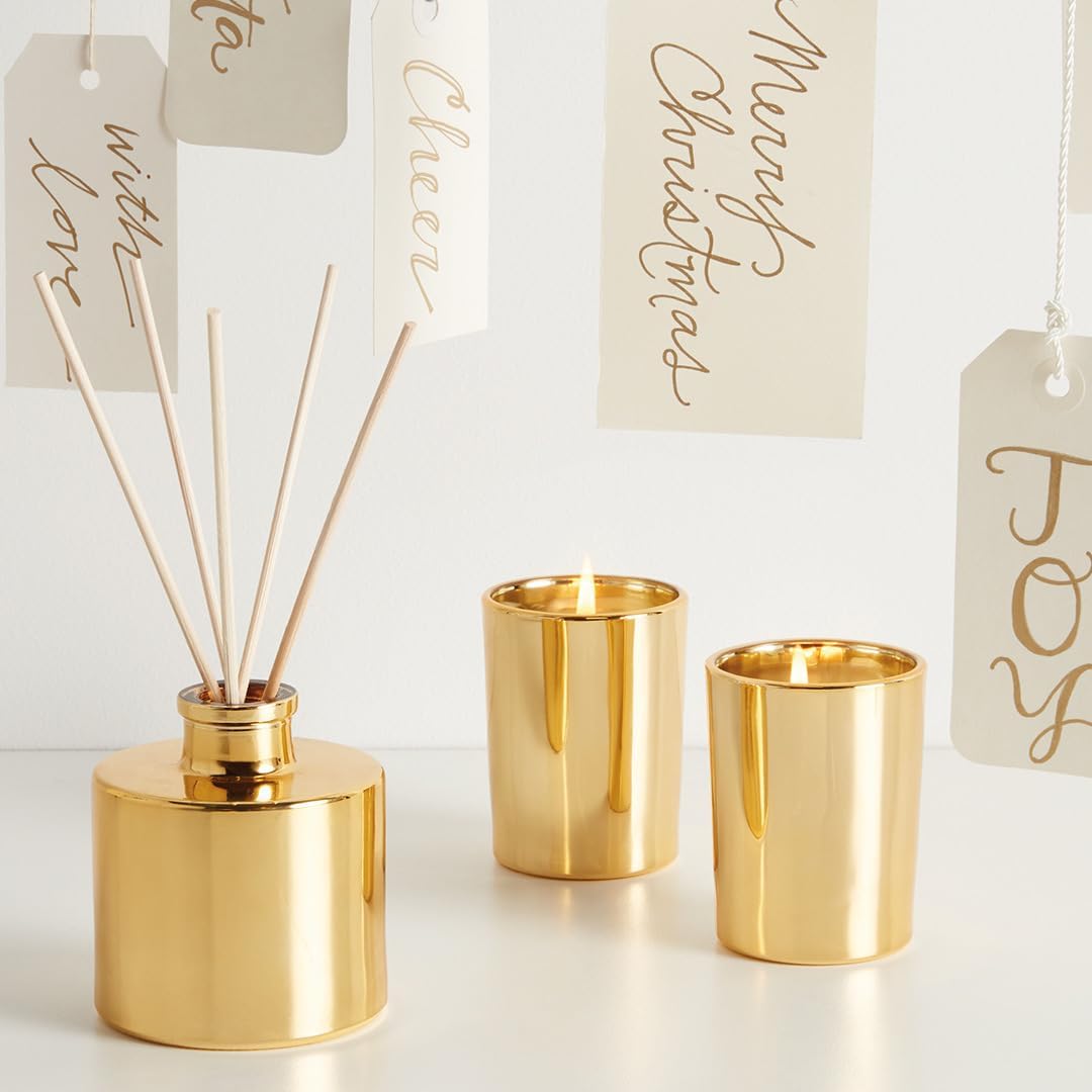 Thymes Frasier Fir Reed Diffuser Set – Includes Reeds, Fragrance Oil, and Frosted Glass Bottle – Fragrance Oil Diffuser – Room Fresheners – Luxury Home Decor – Gold (Gilded, 4 fl oz)