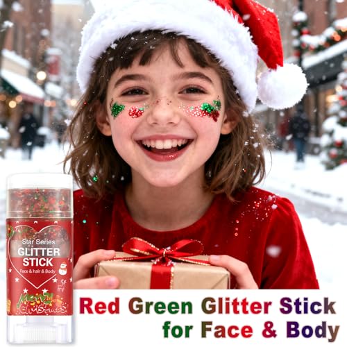 Red Glitter Stick, Hair Glitter for Kids Women,Party Festivel Accessories Outfits for Women Face Glitters Makeup, Long Las...