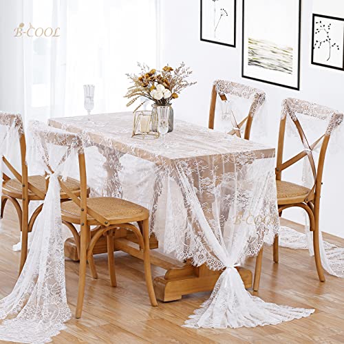 B-COOL White Lace Tablecloth 5 Pack 60 x 120 Inch Wedding Table Cloth Rustic Table Overlay Sheer Table Cloths for Vintage ...